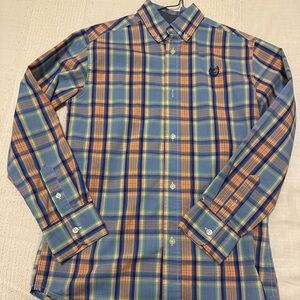 Chaps Blue and Orange Plaid Button-Down Shirt